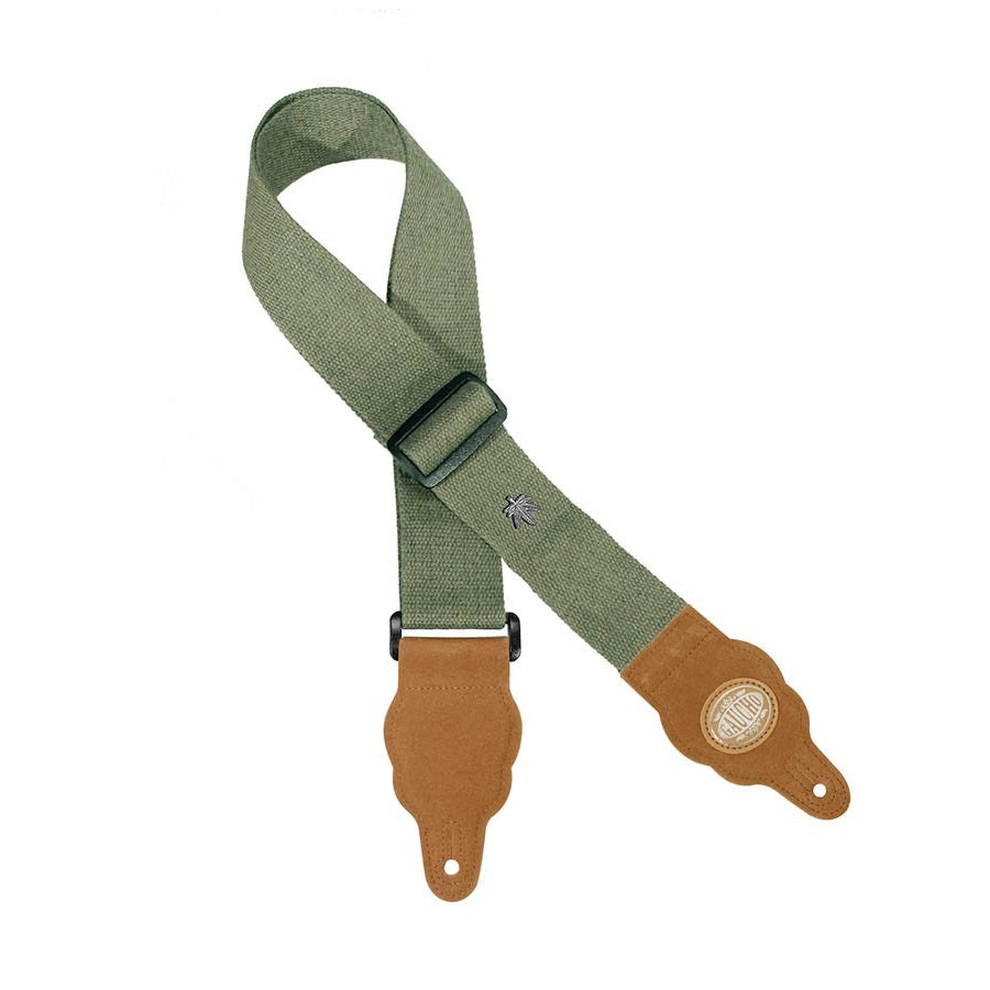 Gaucho GST100AGN – Curea chitară Grass Series, cânepă și piele întoarsă maro, verde armată