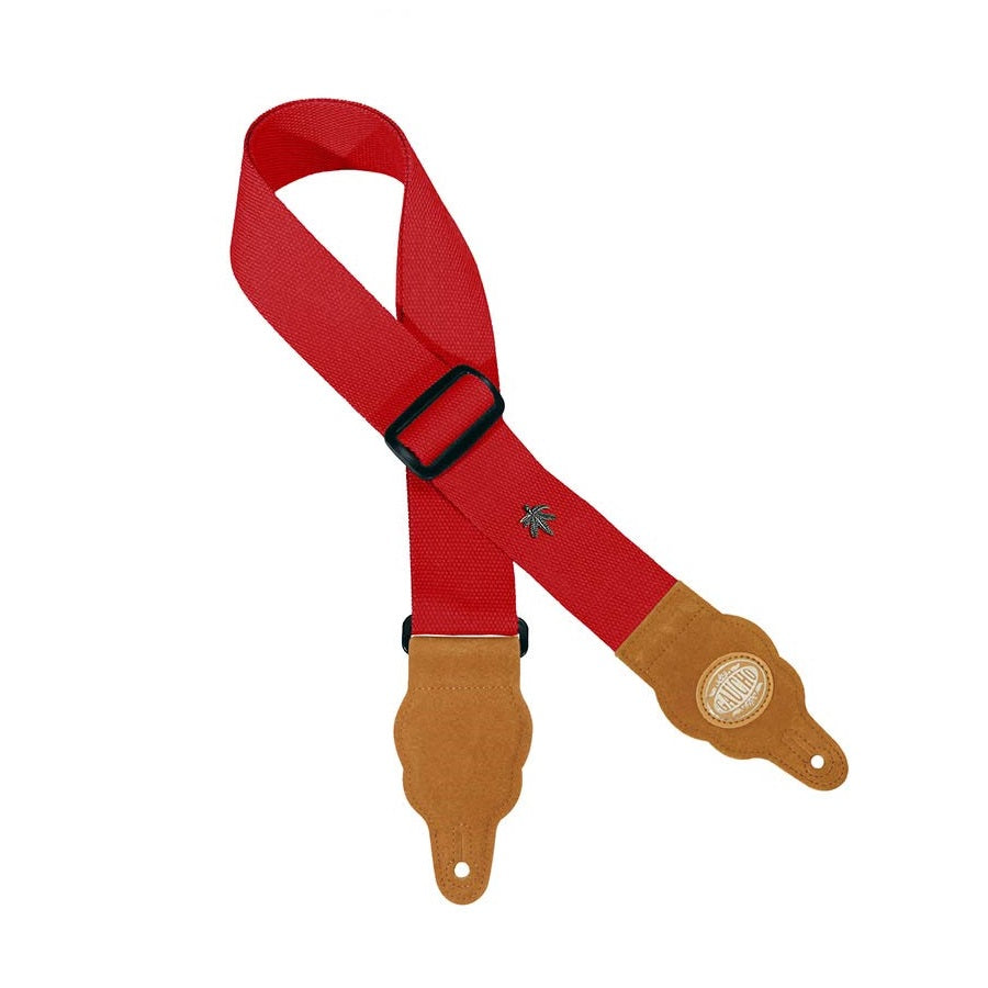 Gaucho GST100RD – Curea chitară Grass Series, cânepă și piele întoarsă maro, roșu