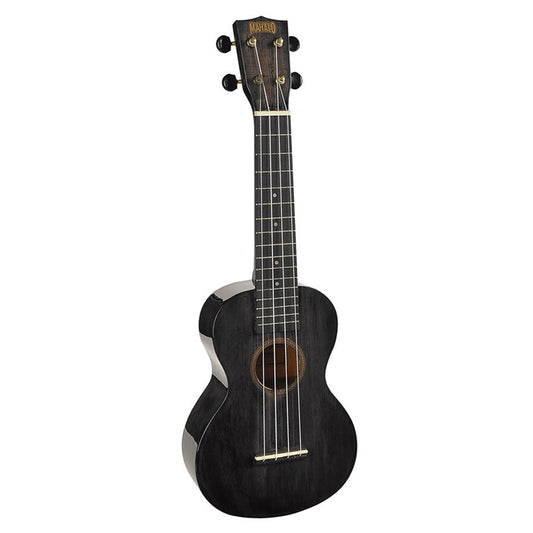 Mahalo MH2WTBK – Set ukulele concert, gât larg 40 mm, finisaj negru transparent, cu husă și corzi Aquila