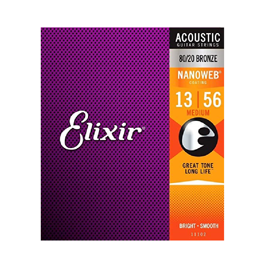 Elixir EL11102 Nanoweb 80/20 Bronze Corzi pentru chitară acustică, Medium .013–.056