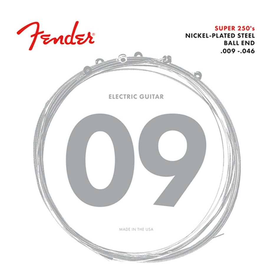 Fender F250LR – Set de corzi pentru chitară electrică, Nickel-Plated Steel Roundwound, Regular Light (009–046)