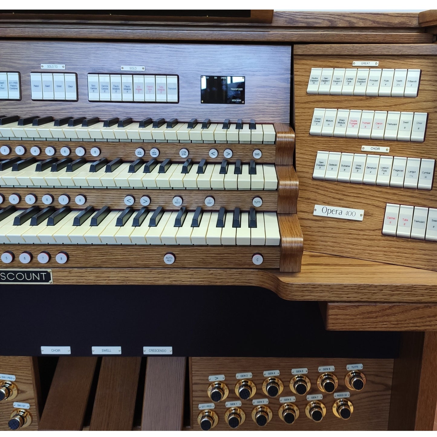 Viscount Opera 400 – Orga de biserică digitală cu trei claviaturi, pedalier cu 32 de note, 55 de registre + 8 voci orchestrale, Physis Plus