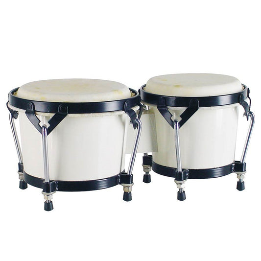 Hayman BG405WH Bongo din lemn masiv, 6,85" + 7,95", fețe din piele naturală, finisaj alb