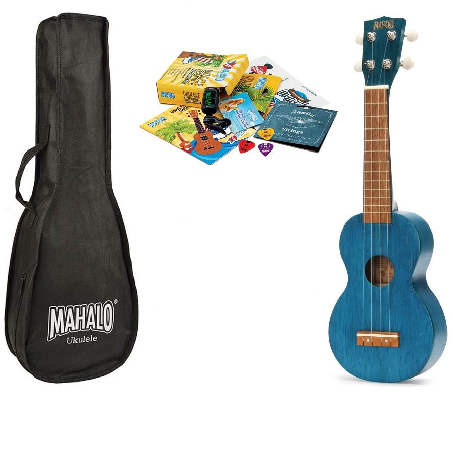 Mahalo MK1TBU Pro – Set ukulele sopran, albastru transparent, cu accesorii complete