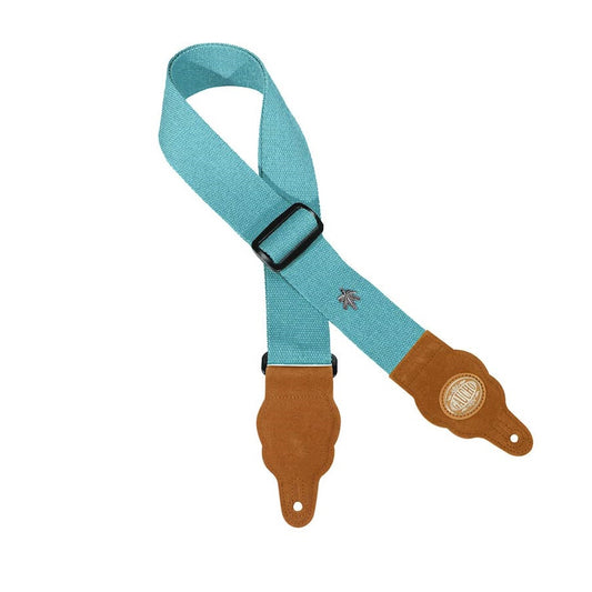 Gaucho GST100JB – Curea chitară Grass Series, cânepă și piele întoarsă maro, albastru jeans