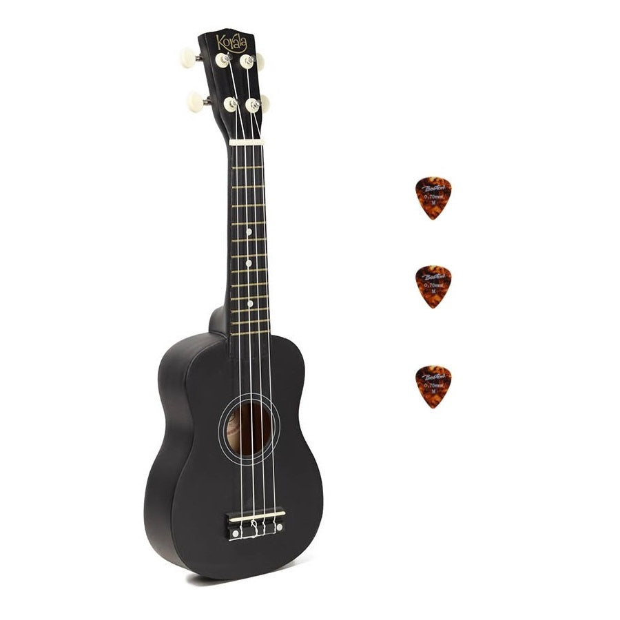 Korala UKS15BK – Set ukulele sopran, 3 pene, negru mat (fără husă)