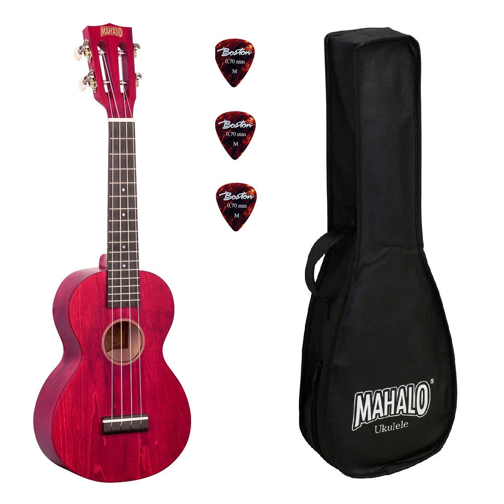 Mahalo ML2CR – Set ukulele concert, finisaj roșu Cherry Red, 3 pene, cu husă
