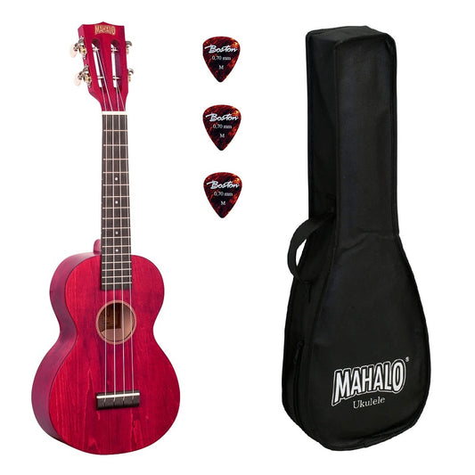 Mahalo ML2CR – Set ukulele concert, finisaj roșu Cherry Red, 3 pene, cu husă