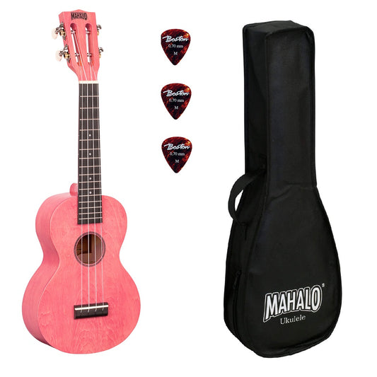 Mahalo ML2CP – Set ukulele concert, seria Island, finisaj roz Coral Pink, cu husă și 3 pene