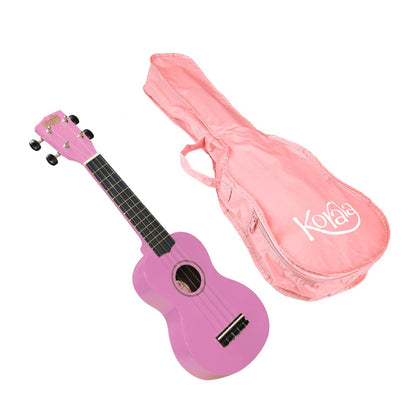 Korala UKS30PK Set ukulele sopran, lemn de tei, roz, cu husă