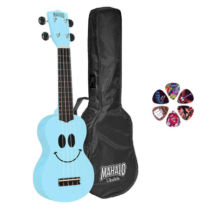 Mahalo SMILELBU – Set ukulele sopran, seria Basic1, finisaj albastru deschis, cu husă și 6 pene