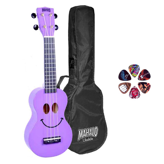 Mahalo SMILEPP – Set ukulele sopran, seria Basic1, finisaj mov, cu husă și 6 pene