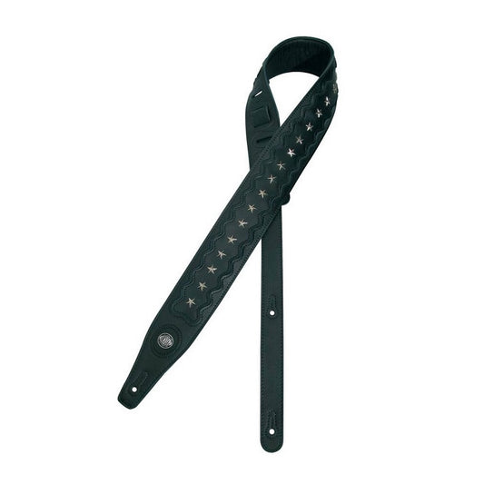 Gaucho GST652BK Curea chitară, negru, piele, inserții stea