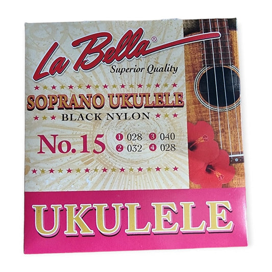 La Bella L15 Set 4 corzi ukulele sopran Acoustic Folk, nylon negru