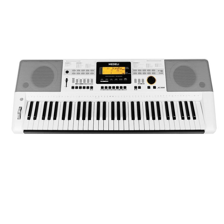 Medeli A300W Orgă electronică, 61 clape dinamice, 618 tonuri, 200 stiluri, USB-MIDI, alb