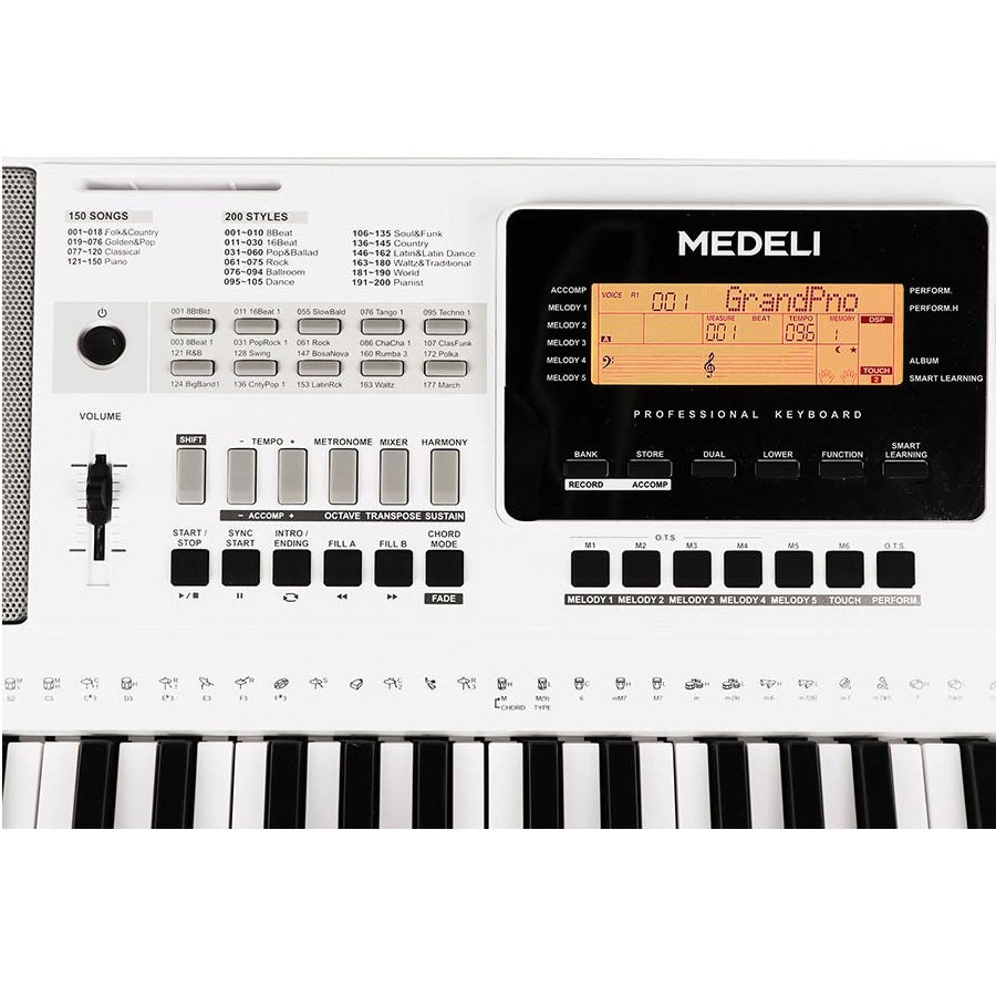 Medeli A300W Orgă electronică, 61 clape dinamice, 618 tonuri, 200 stiluri, USB-MIDI, alb