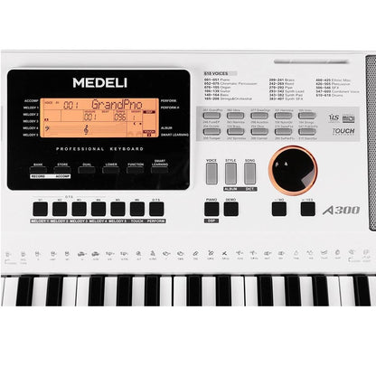 Medeli A300W Orgă electronică, 61 clape dinamice, 618 tonuri, 200 stiluri, USB-MIDI, alb