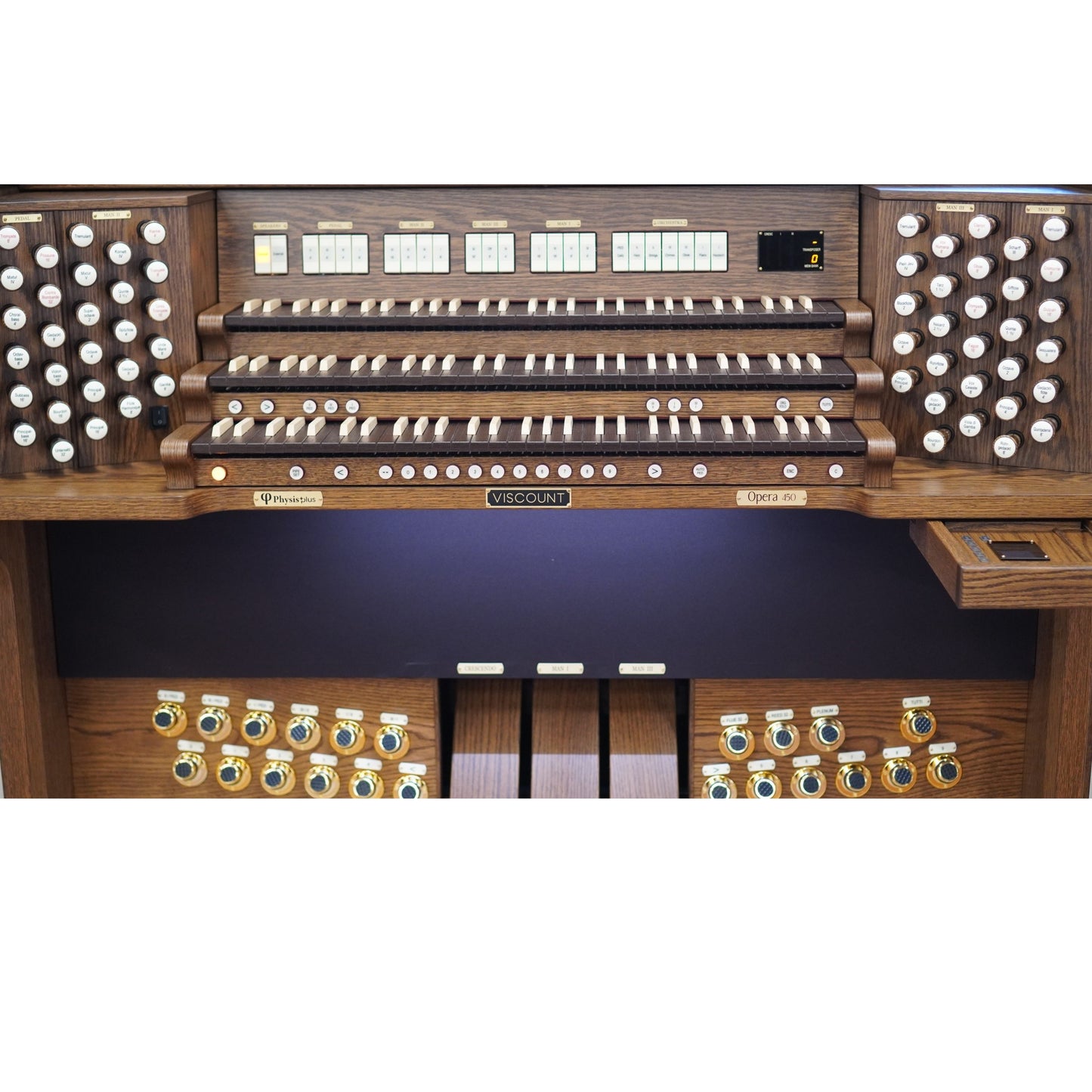 Viscount Opera 450 – Orga de biserică digitală cu trei claviaturi, pedalier cu 32 de note, 54 registre + 7 voci orchestrale, Physis Plus