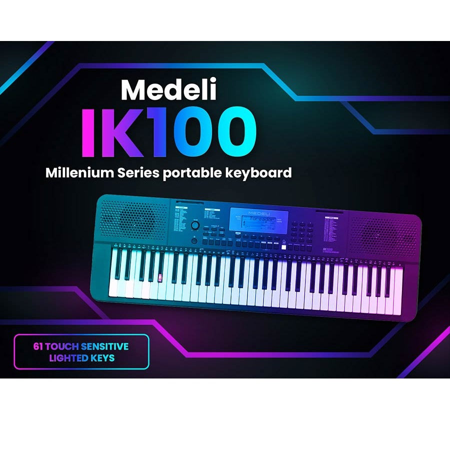 Medeli IK100 Orgă electronică, 61 clape dinamice iluminate, 480 tonuri, USB-MIDI