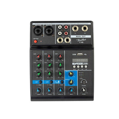Boston F4A Mixer, 2 intrări mono + 1 stereo, player USB, interfață audio, phantom 48V, efect delay