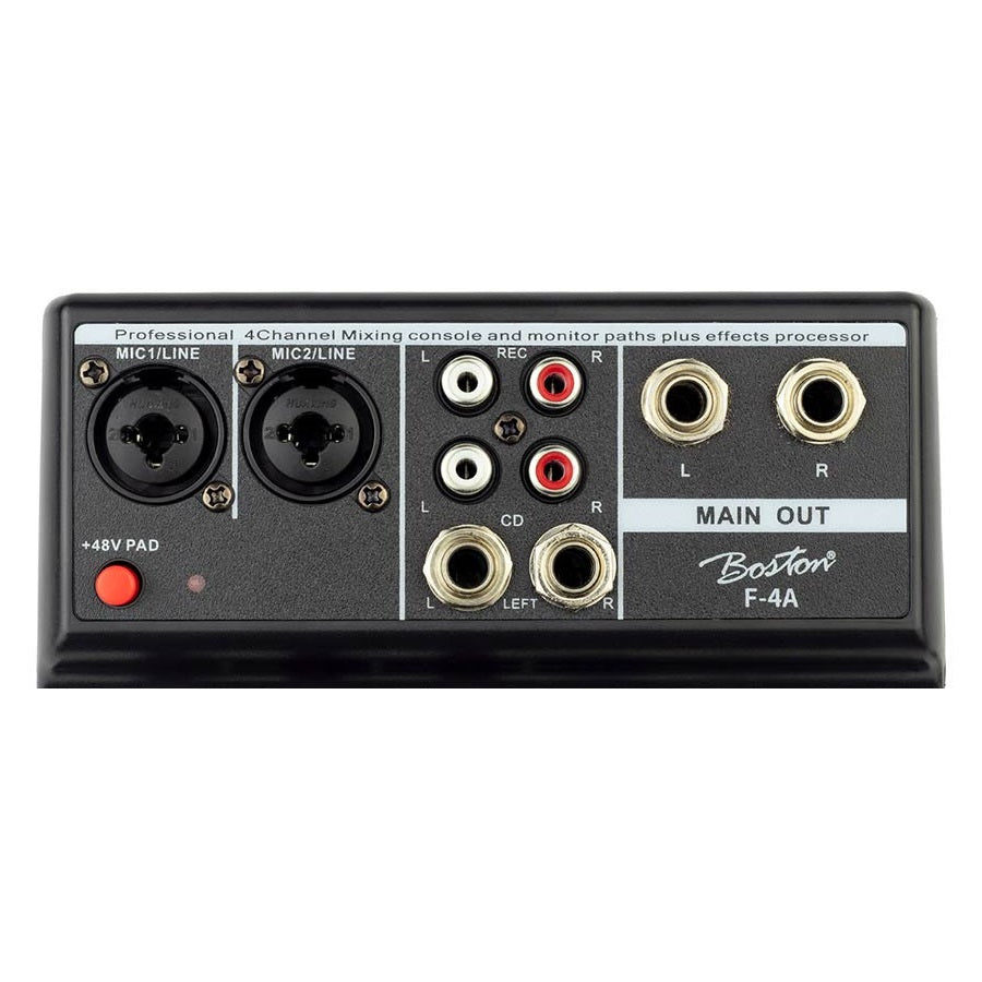 Boston F4A Mixer, 2 intrări mono + 1 stereo, player USB, interfață audio, phantom 48V, efect delay