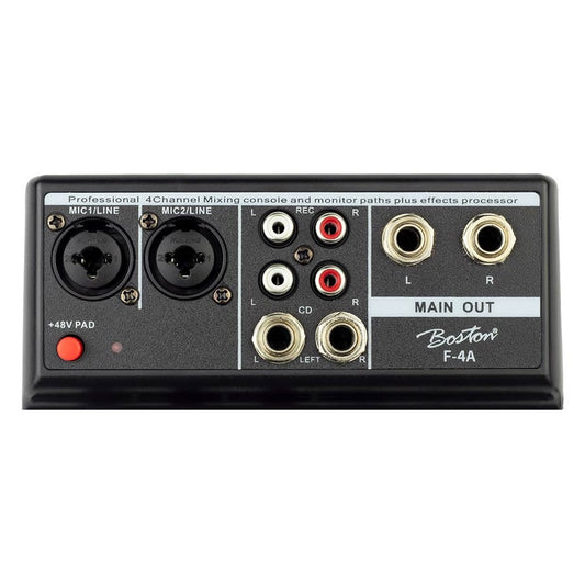 Boston F4A Mixer, 2 intrări mono + 1 stereo, player USB, interfață audio, phantom 48V, efect delay