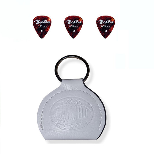 TurboVoice KR85WH Breloc suport pene chitară, piele, 3 pene, alb