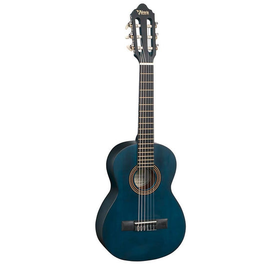 Valencia VC201TBU Chitară clasică 1/4, față din molid Sitka, corp din nato, finisaj albastru transparent satinat