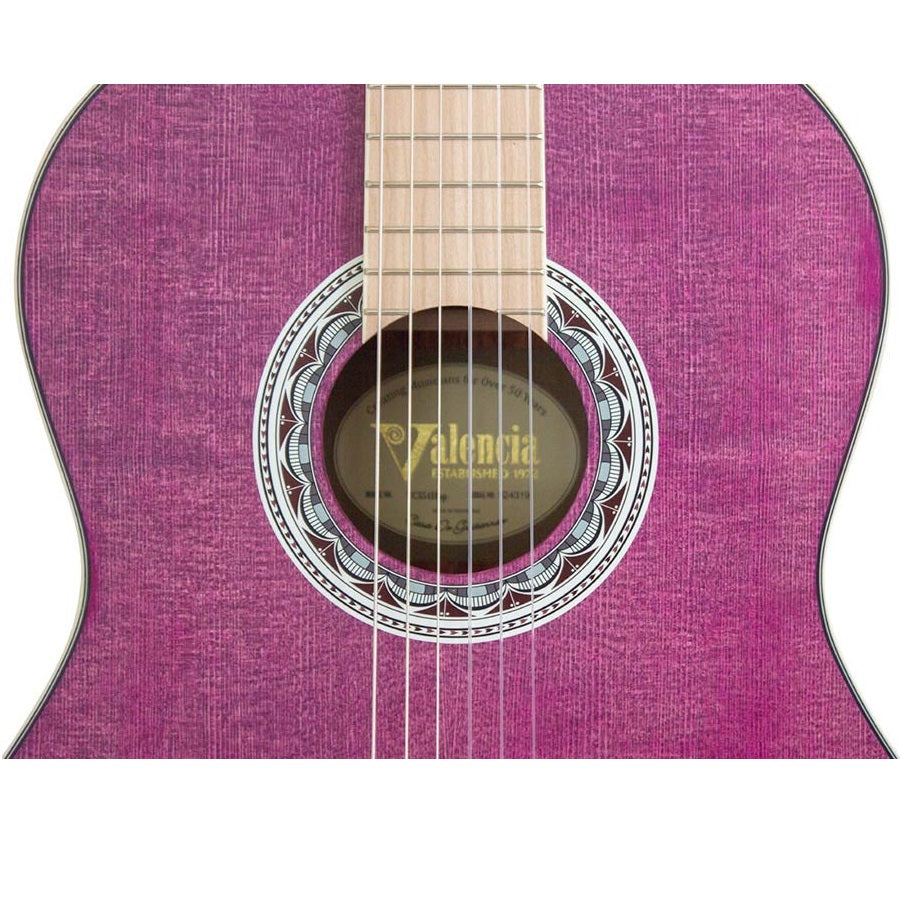 Valencia VC354PP – Chitară clasică 4/4, molid Sitka & mahon, mov satinat (purple)