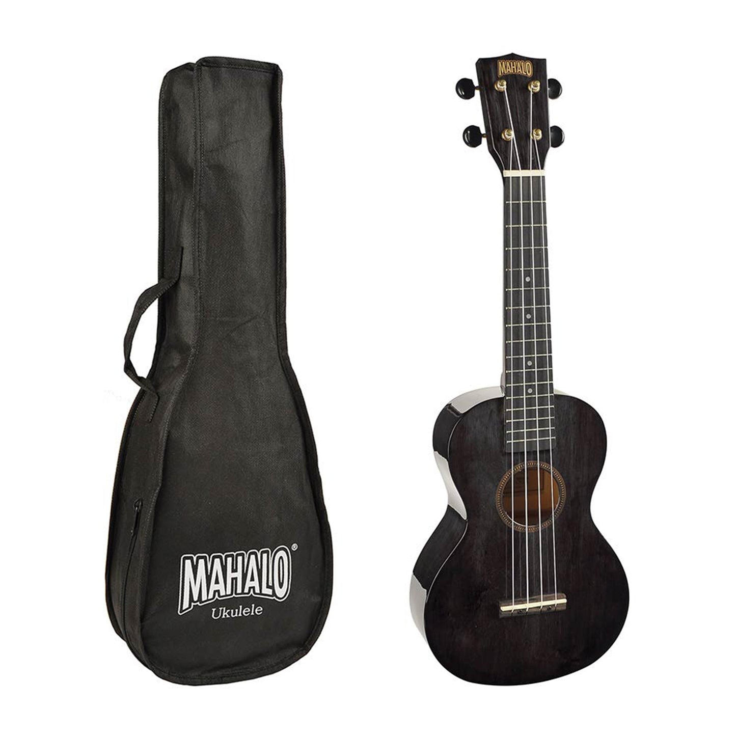 Mahalo MH2TBK – Set ukulele concert, finisaj negru transparent, cu husă
