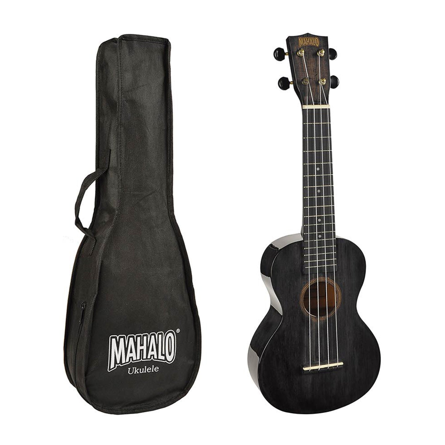 Mahalo MH2WTBK – Set ukulele concert, gât larg 40 mm, finisaj negru transparent, cu husă și corzi Aquila