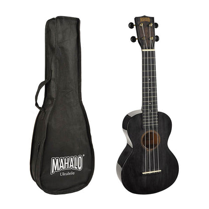 Mahalo MH2WTBK – Set ukulele concert, gât larg 40 mm, finisaj negru transparent, cu husă și corzi Aquila