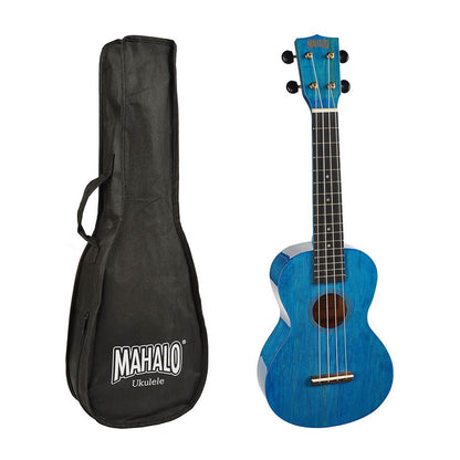 Mahalo MH2TBU – Set ukulele concert, finisaj albastru transparent, cu husă