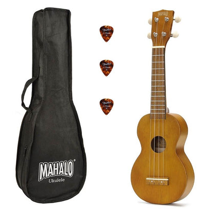 Mahalo MK1TBR – Set ukulele sopran Kahiko Series, maro transparent, cu husă și 3 pene