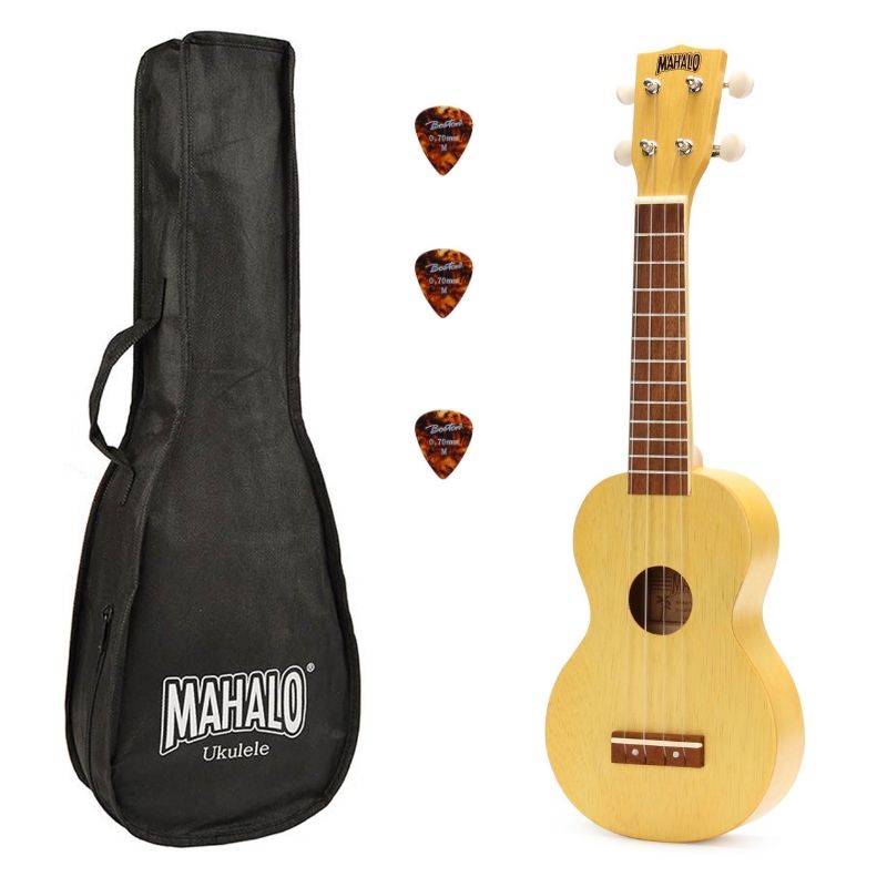 Mahalo MK1TBS – Set ukulele sopran Kahiko Series, caramel transparent natur, cu husă și 3 pene
