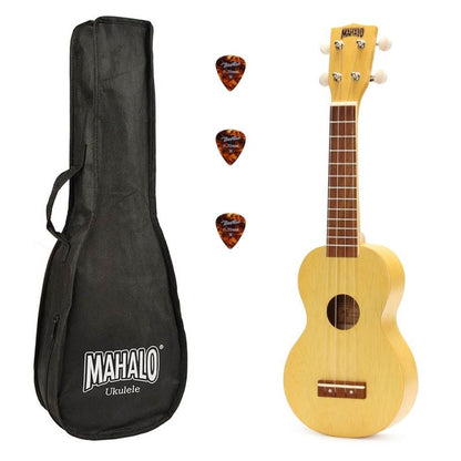 Mahalo MK1TBS – Set ukulele sopran Kahiko Series, caramel transparent natur, cu husă și 3 pene