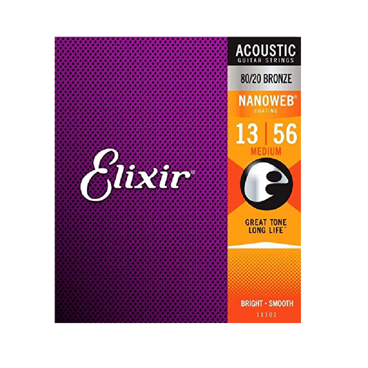 Elixir EL11102 Nanoweb 80/20 Bronze Corzi pentru chitară acustică, Medium .013–.056