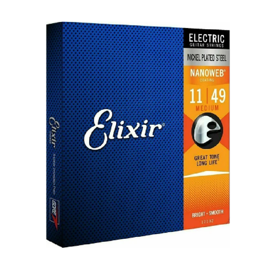 Elixir 12102 Nanoweb Set corzi chitară electrică, Nickel Plated Steel, Medium 011-049