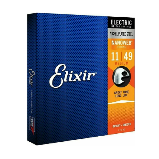 Elixir 12102 Nanoweb Set corzi chitară electrică, Nickel Plated Steel, Medium 011-049