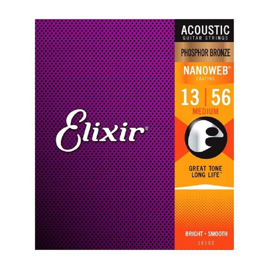 Elixir EL16102 Nanoweb Phosphor Bronze Corzi pentru chitară acustică, .013–.056 Medium