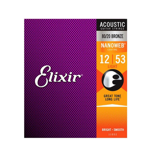Elixir 11052 Nanoweb 80/20 Bronze Corzi pentru chitară acustică, Light .012.053