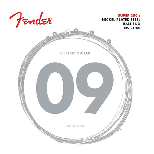 Fender F250LR – Set de corzi pentru chitară electrică, Nickel-Plated Steel Roundwound, Regular Light (009–046)