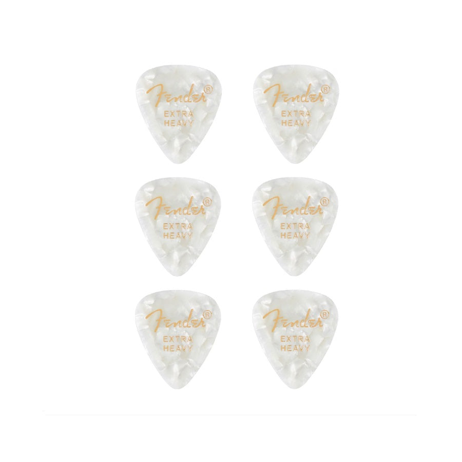 Fender 351 (1980351605) – Set de pene de chitară Premium Shape, 6 bucăți, Extra Heavy, White