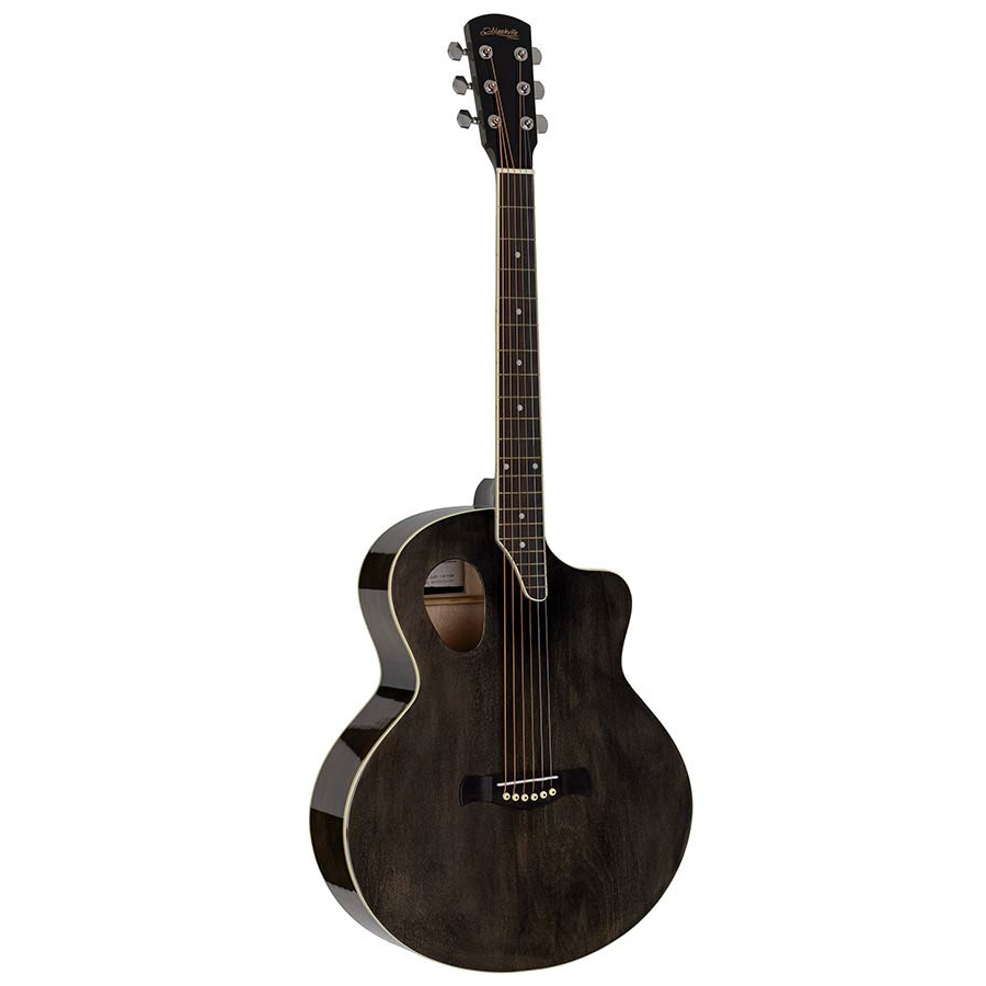 Nashville GOF110TBK Chitară acustică cu gaură de rezonanță offset,Transparent Black
