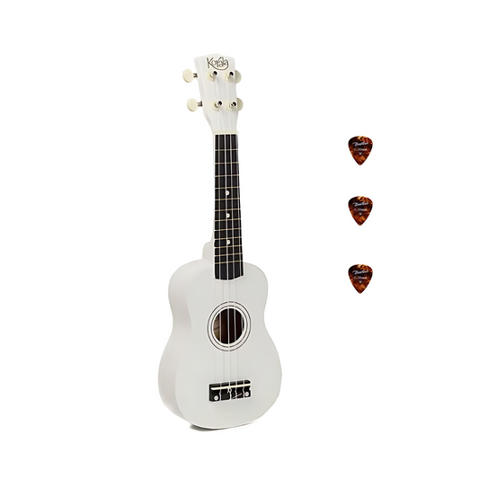 Korala UKS15WH – Set ukulele sopran, 3 pene, alb mat (fără husă)