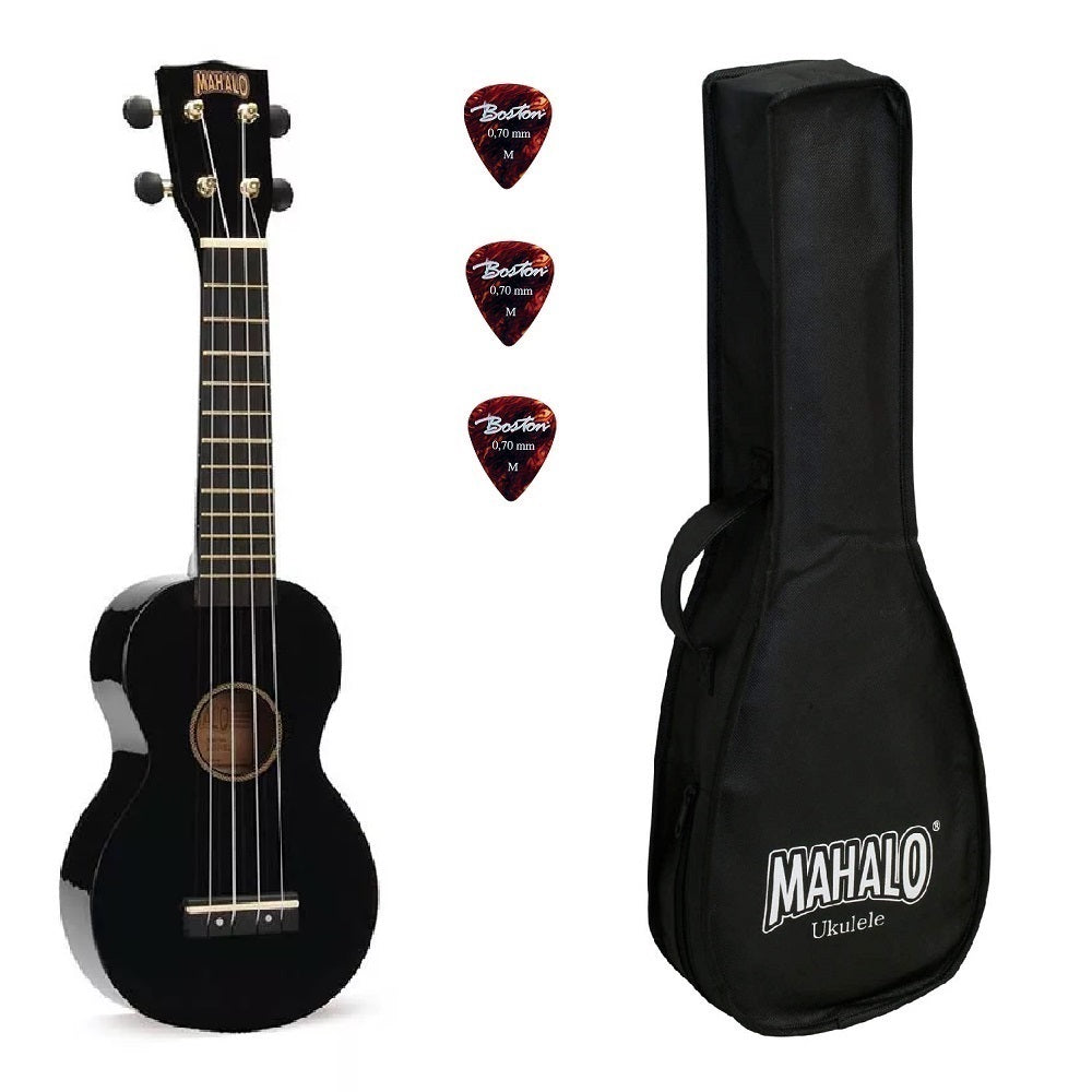 Mahalo MR1BK Ukulele sopran, negru lucios, husă inclusă