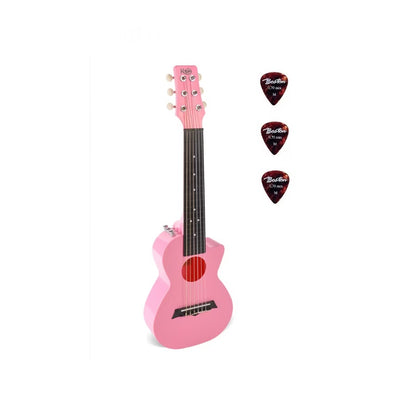 Korala PUG40EPK – Set ukulele electric (guitarlele), policarbonat, roz, 69 cm, cu 3 pene