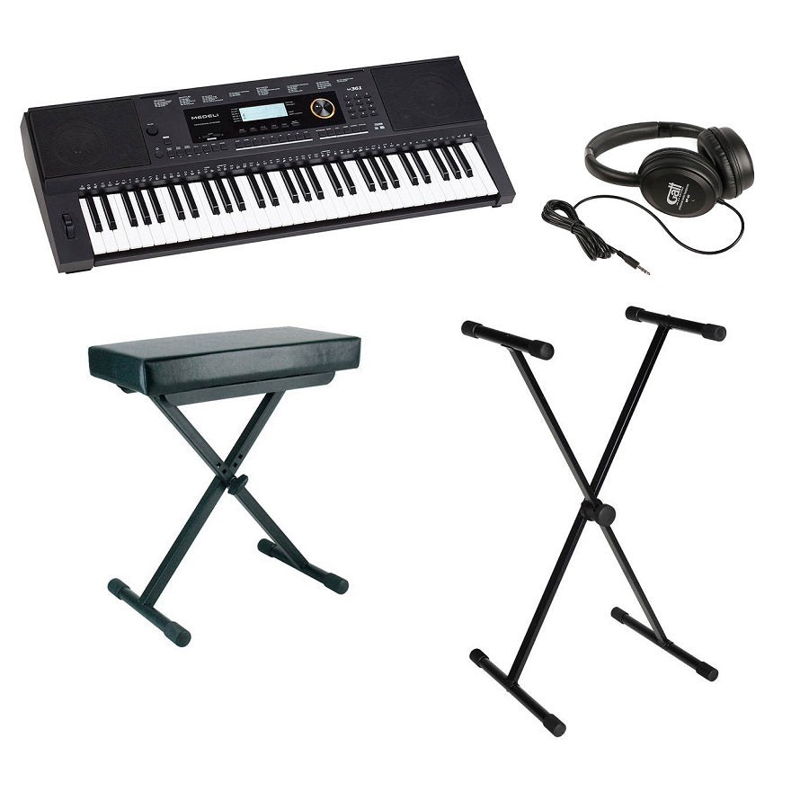 Medeli M361 Set orgă cu căști, scaun și stativ 61 clape dinamice, 653 sunete, USB și intrare microfon