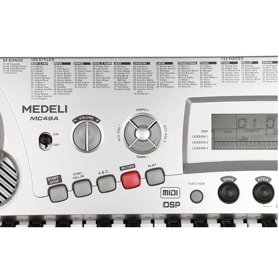 Medeli MC49A Orgă electronică, 49 clape mari, 132 tonuri, 100 stiluri, USB-MIDI