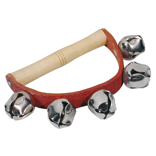 Hayman HB35 Clopoței de mână, mâner din lemn și piele, 5 zurgălăi de 25 mm
